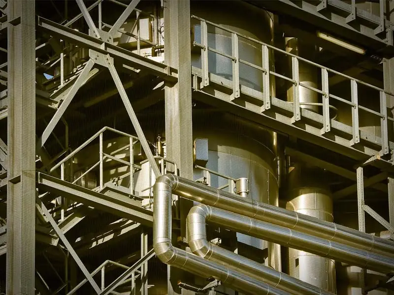 industrial facility piping and infrastructure at a chemical or oil and gas plant